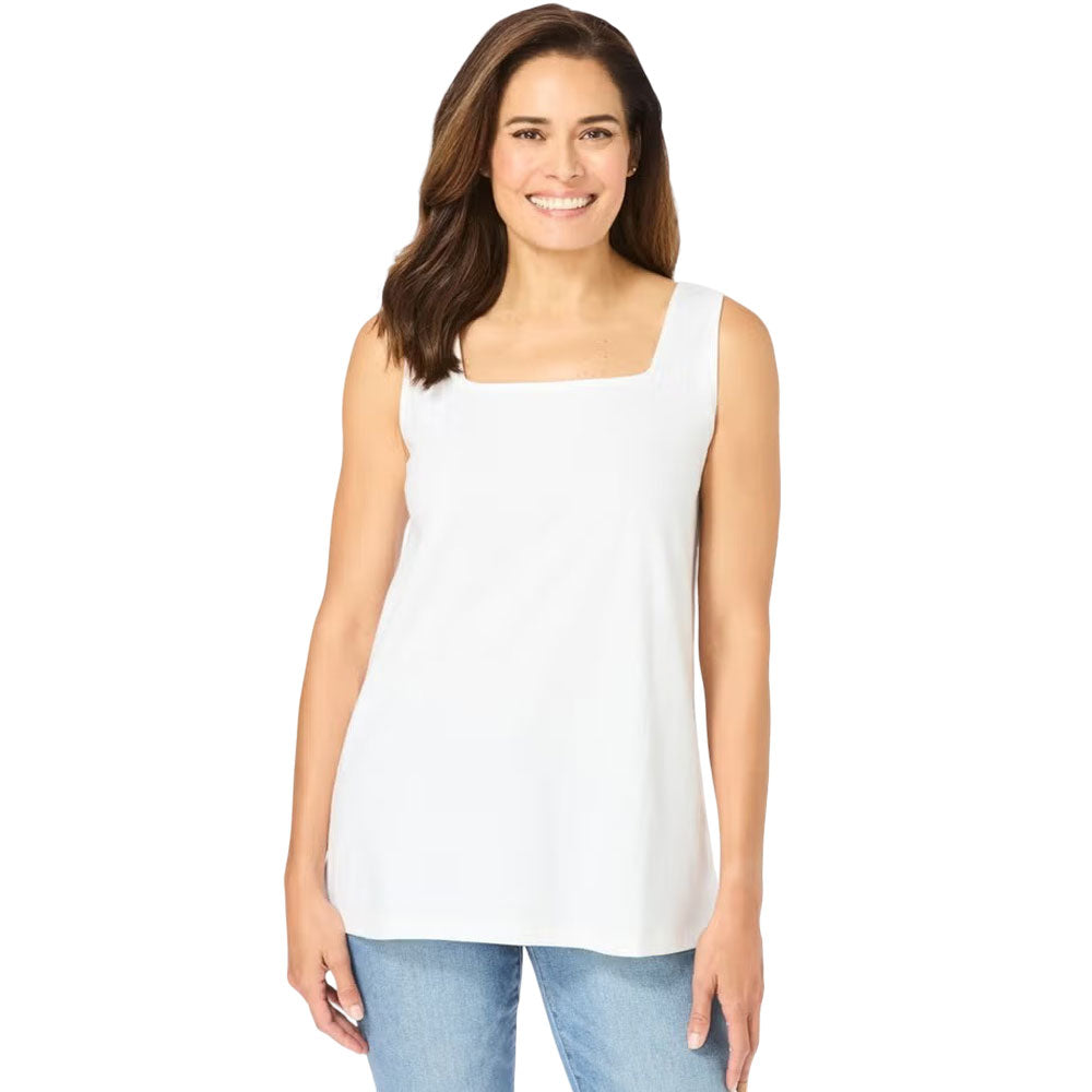 White Button-Front Knit Shirt with Elbow Sleeves and Free Sleeveless Tank – 2-Piece Set