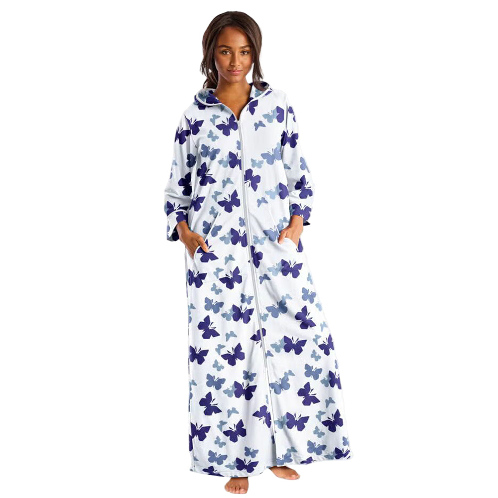 Flat-lay of White Long French Terry Robe on neutral background