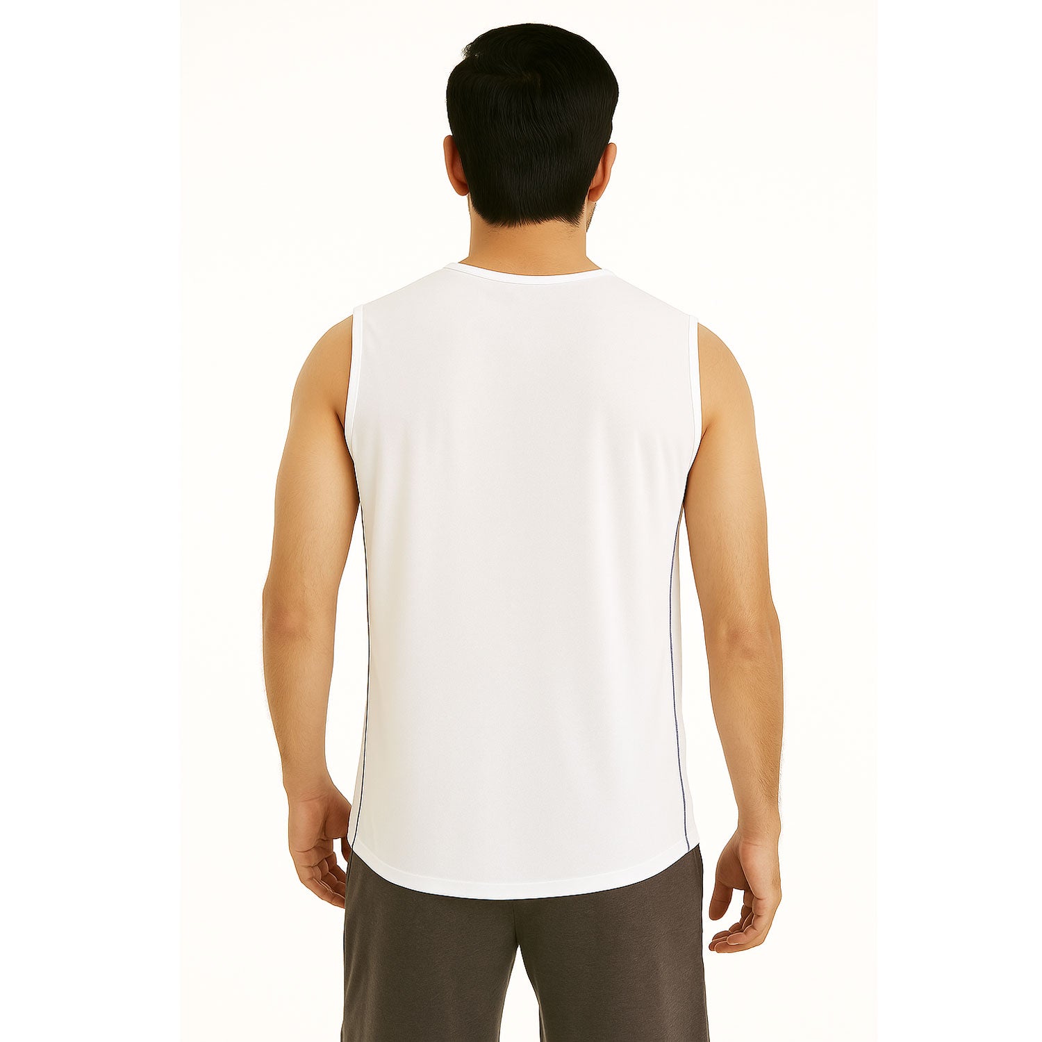 White breathable mesh muscle tee for men with crewneck, moisture-wicking, and anti-microbial fabric.