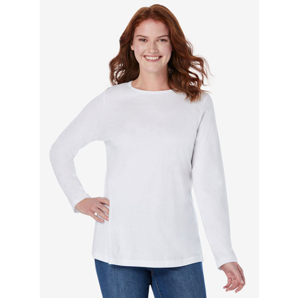 White Perfect Long-Sleeve Crewneck Tee PSW-8043