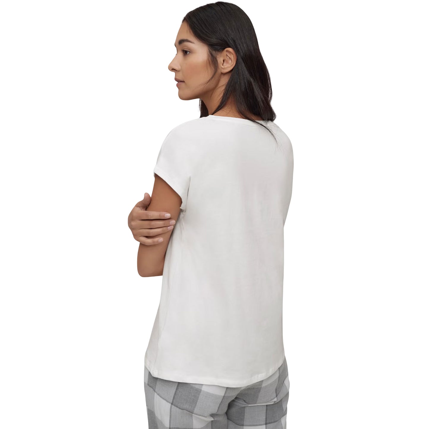 White V-neck cotton sleep tee with screen print – short sleeve women’s lounge top