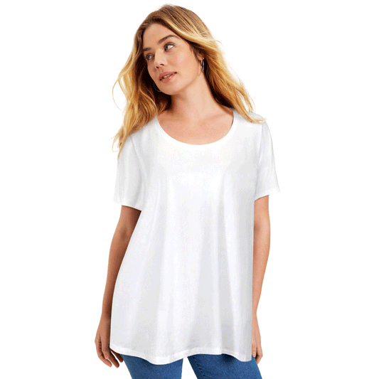 White Short-Sleeve Swing Plus Size Tunic PSW-9269