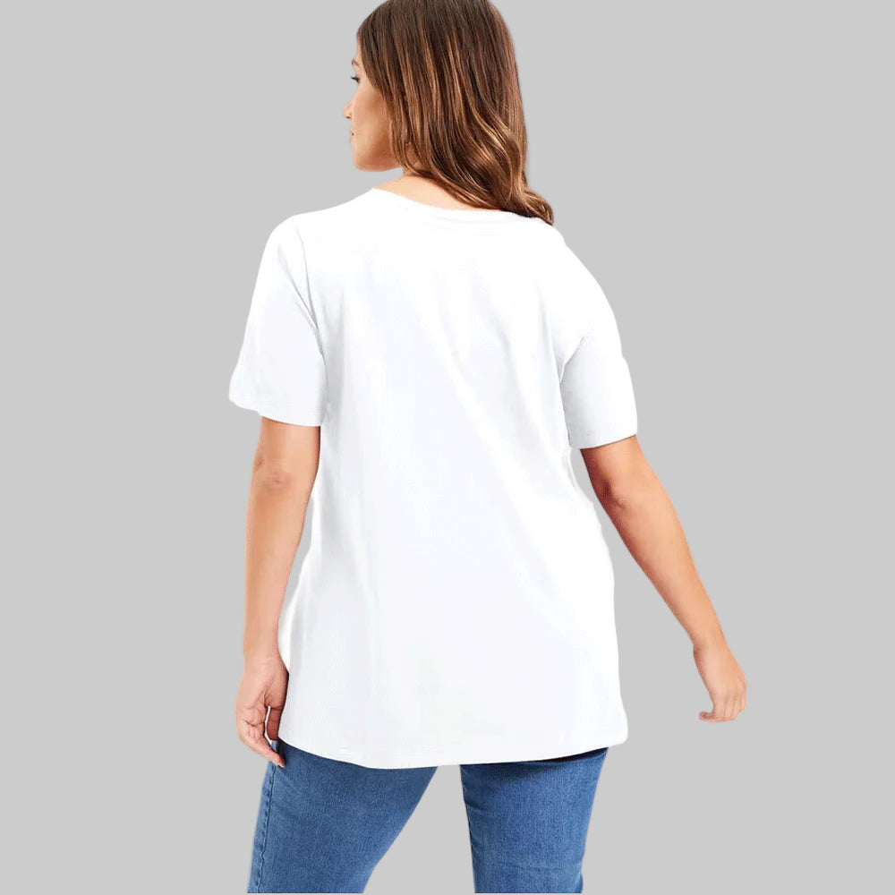 White short-sleeve V-neck tunic for plus size women