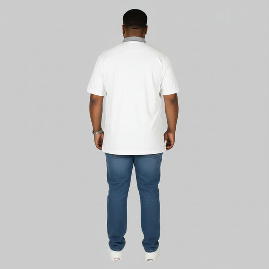 White Contrast Collar Plus Size B Grade Polo Shirt PSM-10737B