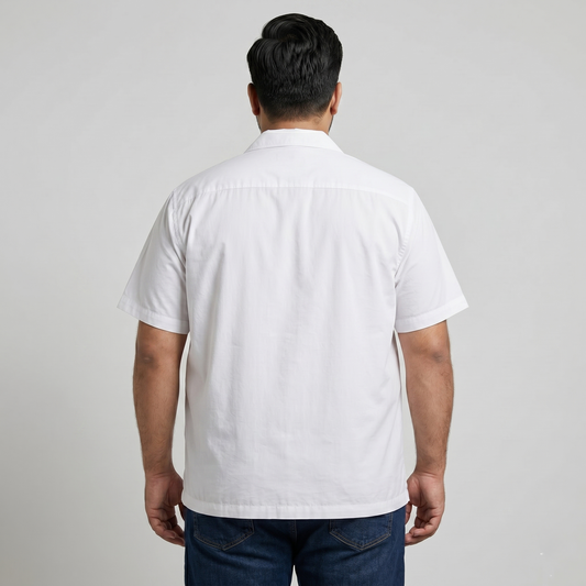 White Cuban Collar Half Sleeve Casual Shirt PSM-11207