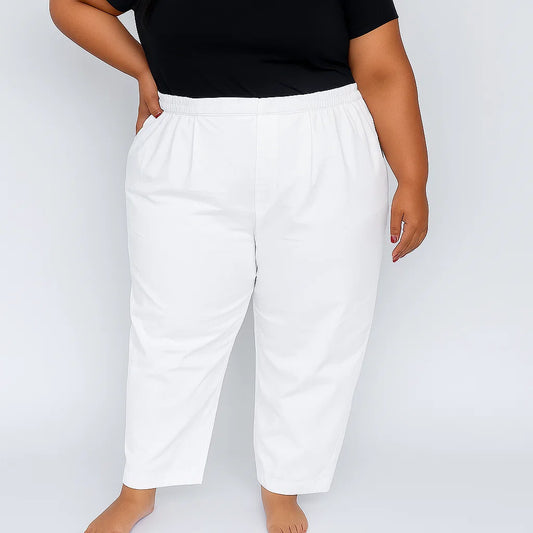 White Straight-Cut Plus Size Cotton Pajama for Women PSW-9644