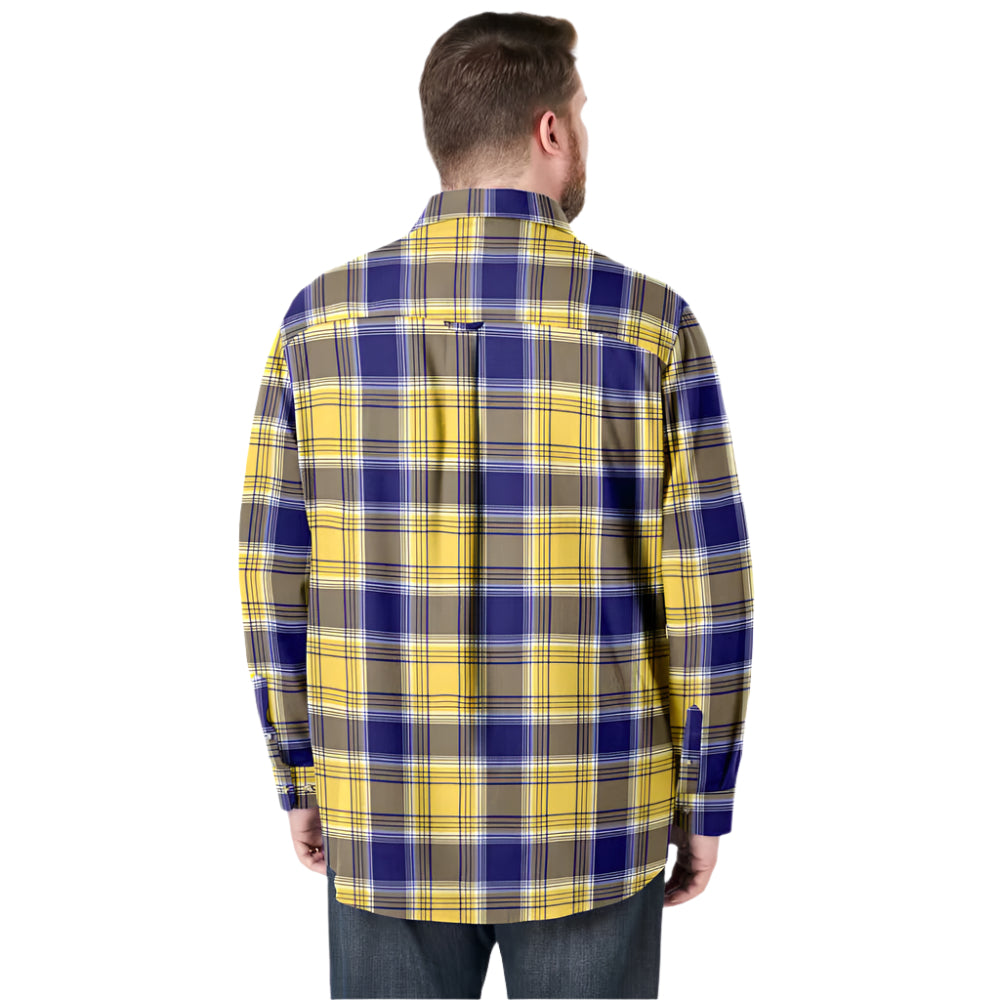 Yellow plaid holiday flannel shirt with chest pockets in Big & Tall relaxed fit