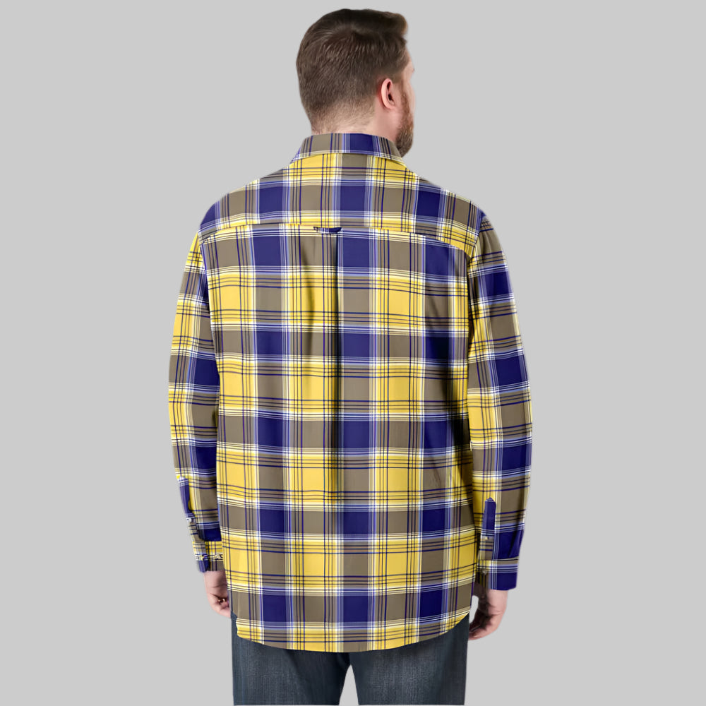 Yellow plaid holiday flannel shirt with chest pockets in Big & Tall relaxed fit