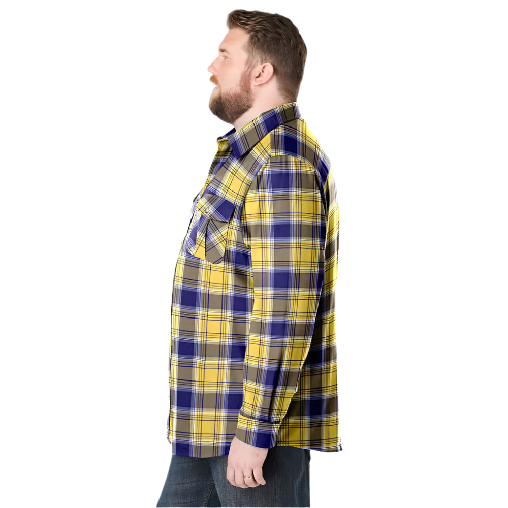 Yellow plaid holiday flannel shirt with chest pockets in Big & Tall relaxed fit