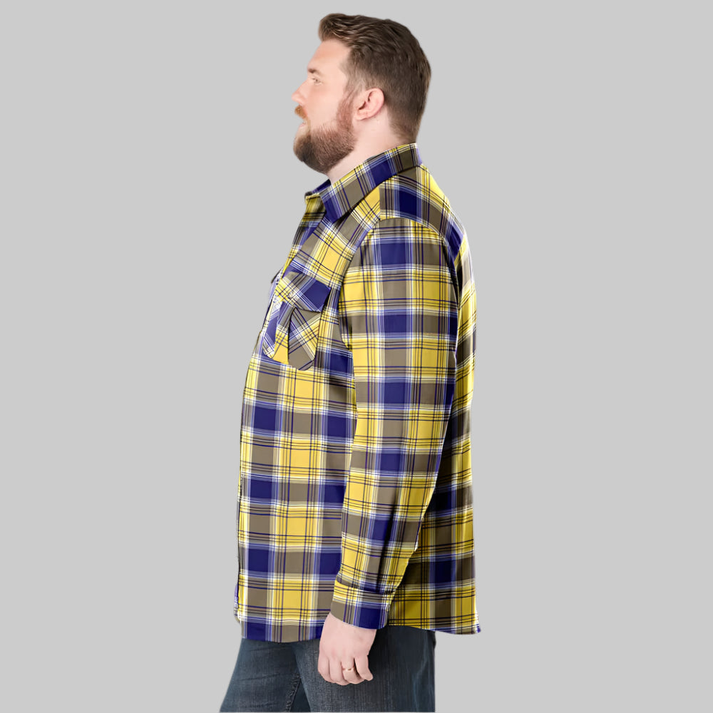 Yellow plaid holiday flannel shirt with chest pockets in Big & Tall relaxed fit