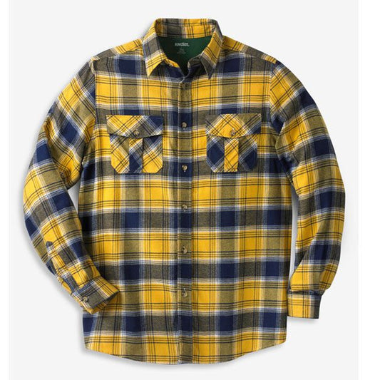 Yellow plaid holiday flannel shirt with chest pockets in Big & Tall relaxed fit