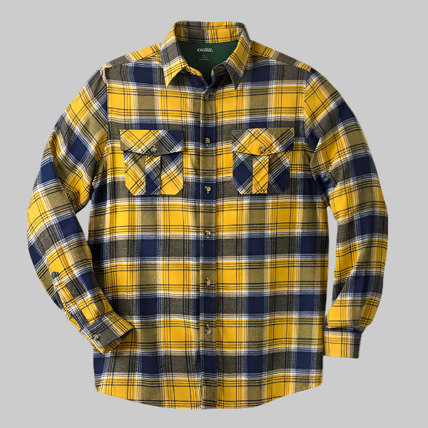 Yellow plaid holiday flannel shirt with chest pockets in Big & Tall relaxed fit