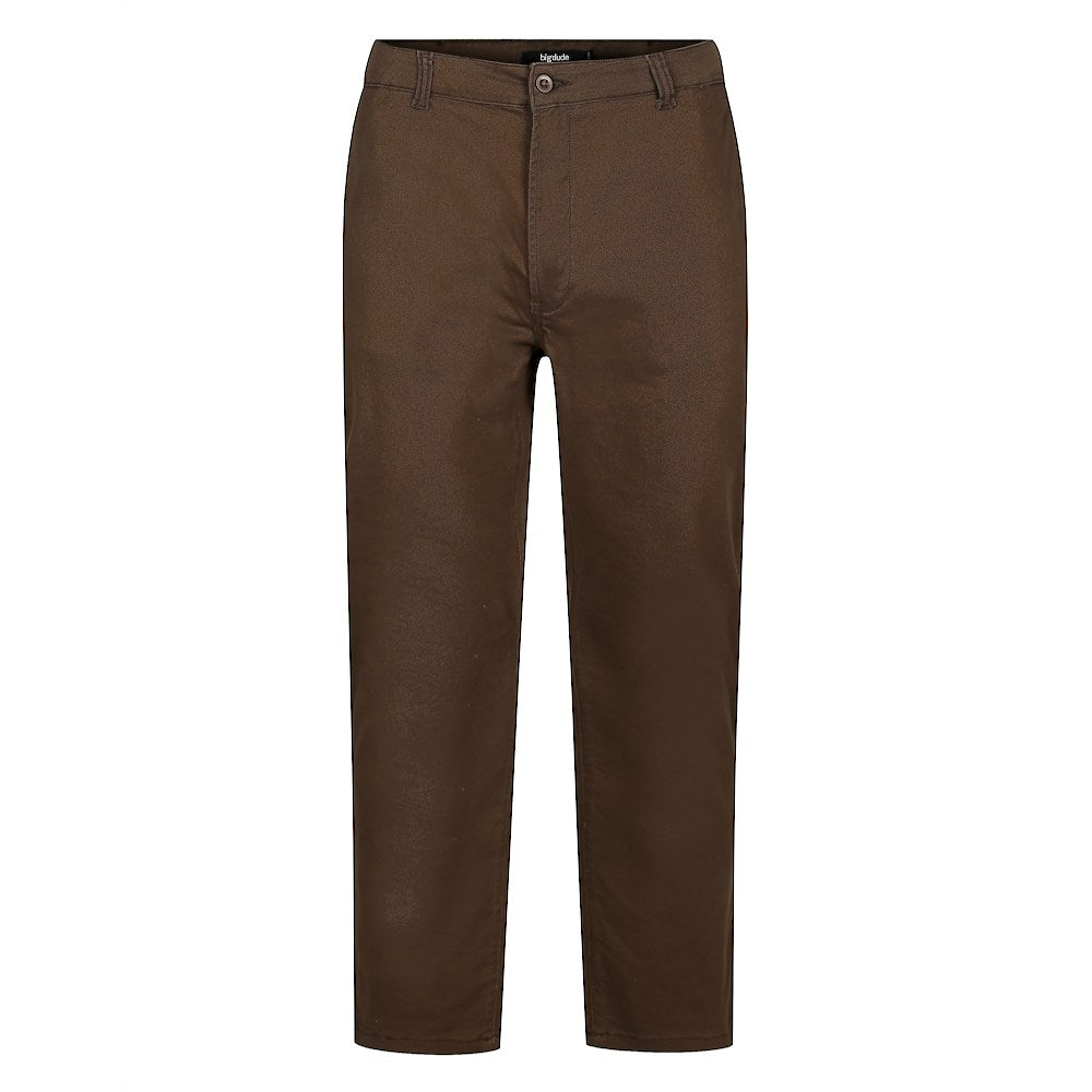 Men’s Brown Cotton Stretch Chino Pant with straight-leg fit, button and zip fastening, front hand pockets, and rear buttoned pockets in a cotton-elastane blend.