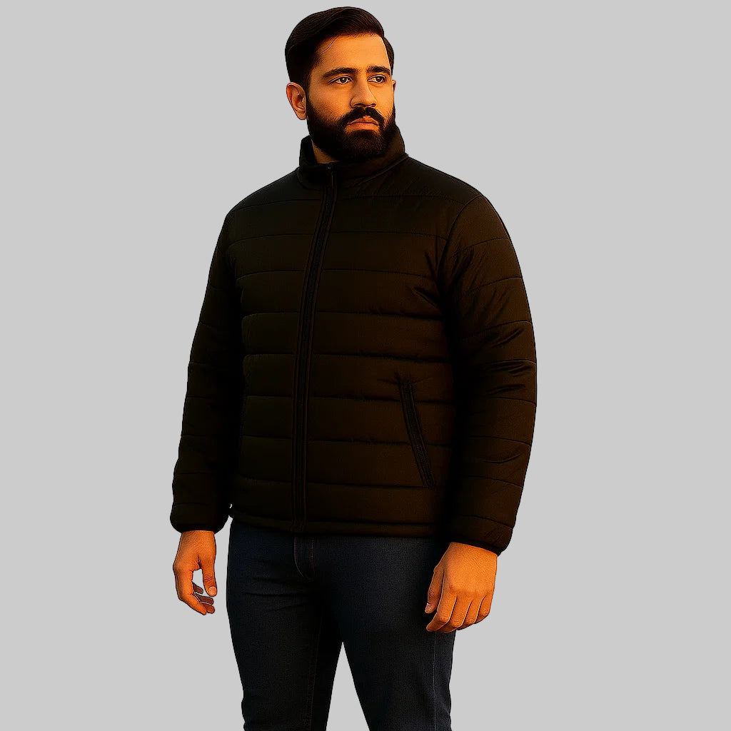 Black Plus Size Long Sleeve Puffer Jacket PSM-7536