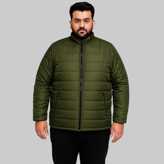 Olive Green Plus Size Long Sleeve Puffer Jacket PSM-8726