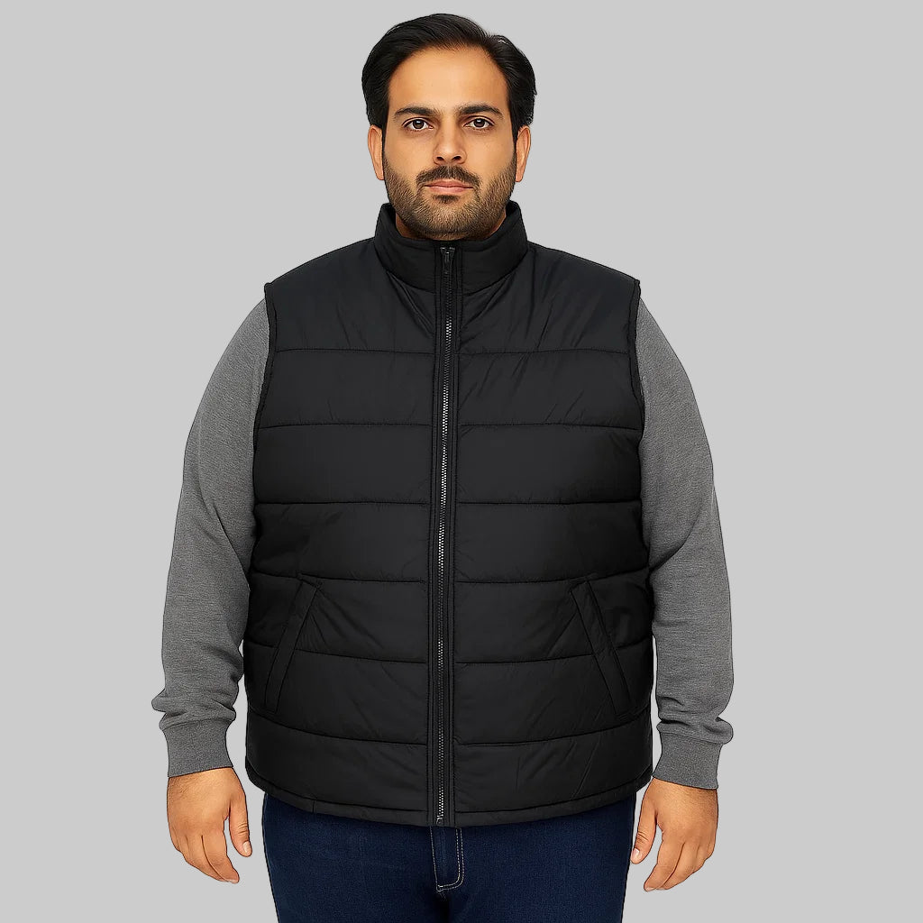 Black Big Size Sleeveless Puffer Jacket PSM-6126-8642
