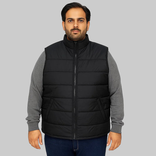 Black Big Size Sleeveless Puffer Jacket PSM-6126-8642