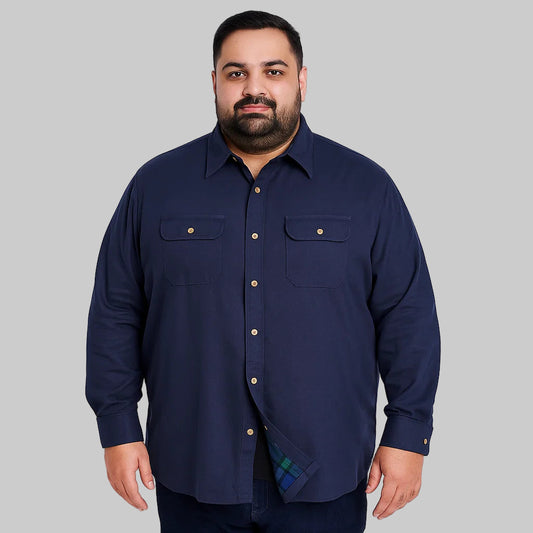 Navy flannel-lined twill shirt jacket for men in Pakistan – front view