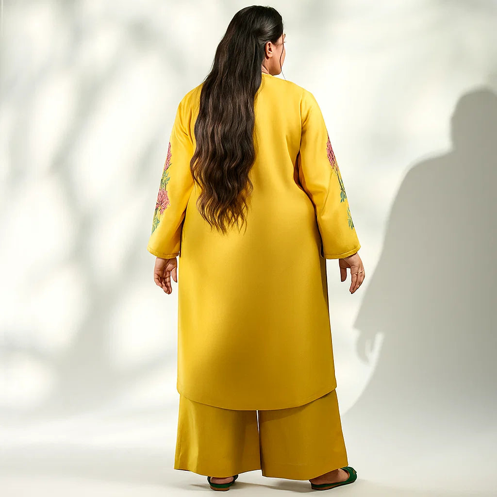 Sunshine Bloom – Plus Size 3PC Floral Stitched Suit (2XL–5XL) – PSW-9868
