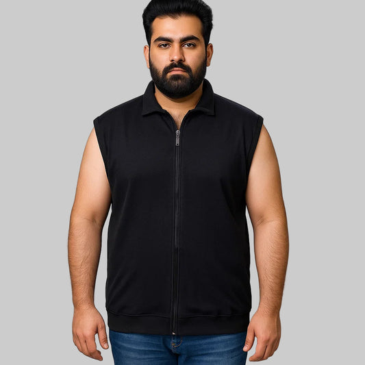 Black Terry Sleeveless Zipper Jacket PSM-8708