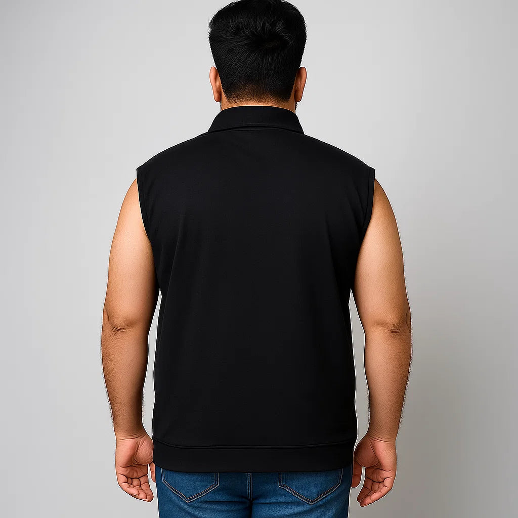 Black Terry Sleeveless Zipper Jacket PSM-8708