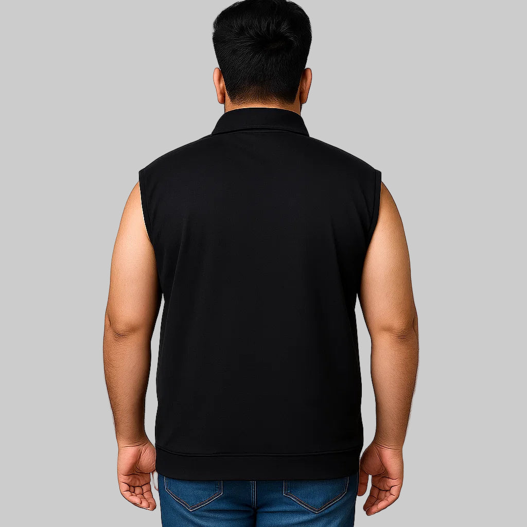 Black Terry Sleeveless Zipper Jacket PSM-8708