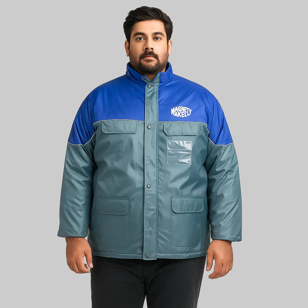 Blue Grey Plus Size Polyester Jacket PSM-7653