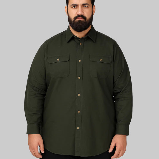 Forest Green Flannel-Lined Twill Shirt Jacket PSM-6577
