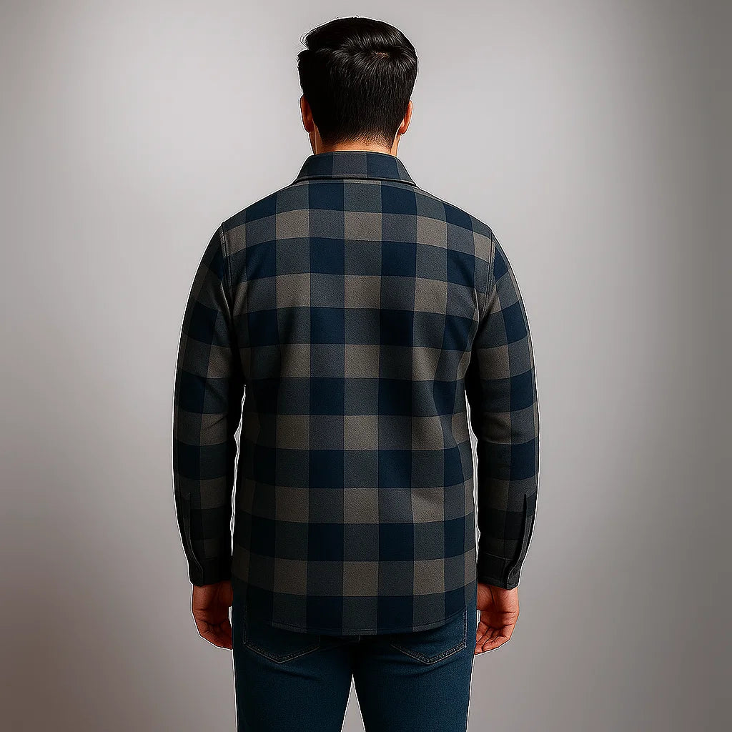 Navy Buffalo Check Without Hood Shirt Jacket PSM-7595