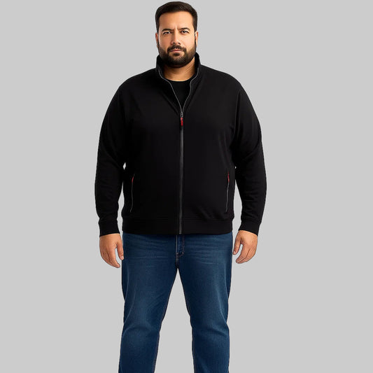 Black Stand-Up Collar Terry Jacket PSM-8698