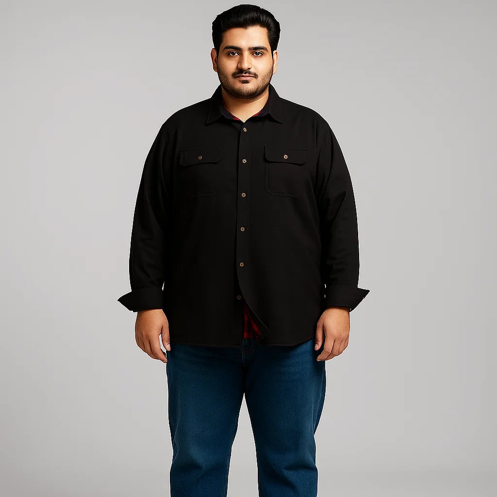Black Flannel-Lined Twill Shirt Jacket PSM-6576