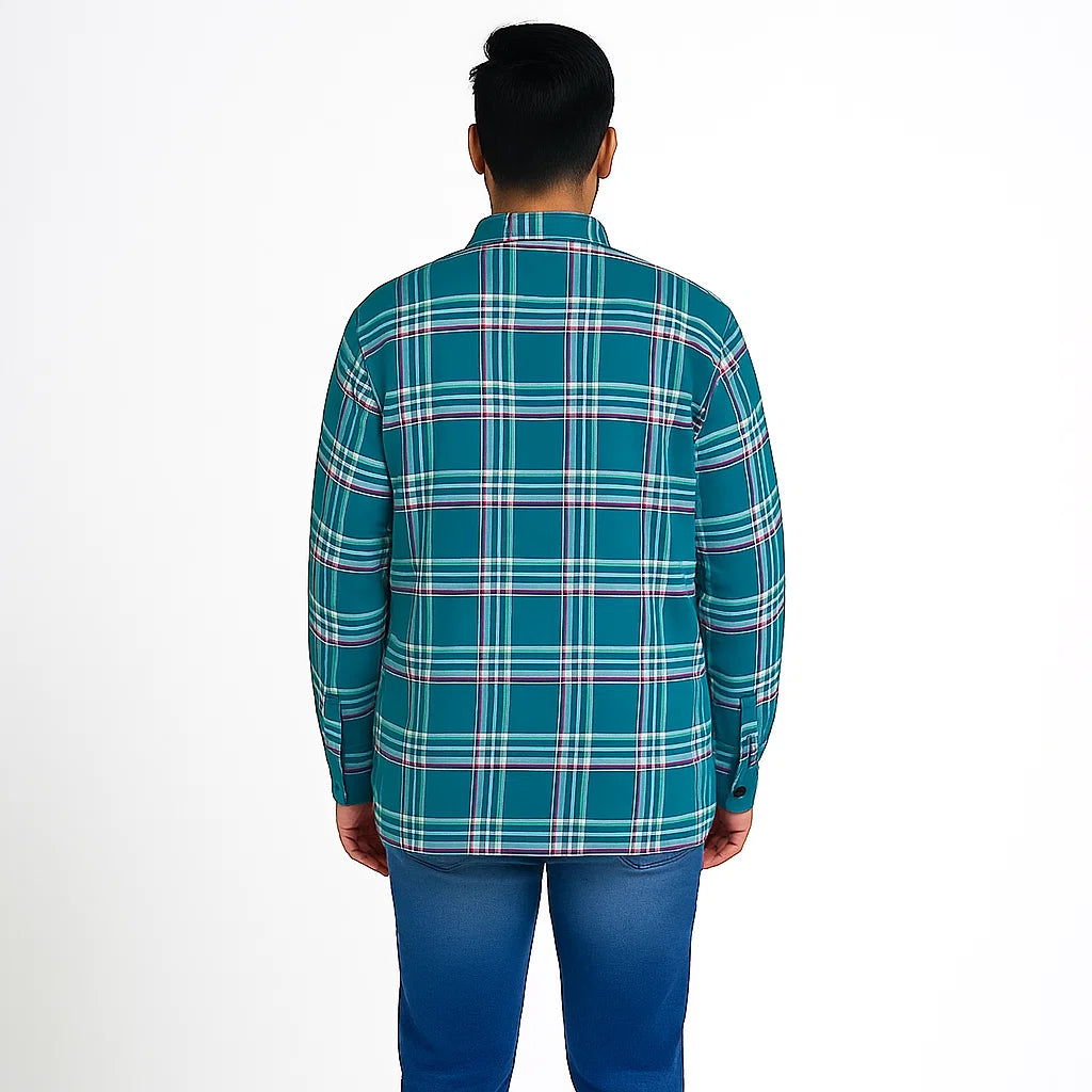 Sea Green Plaid Without Hood Shirt Jacket PSM-6630