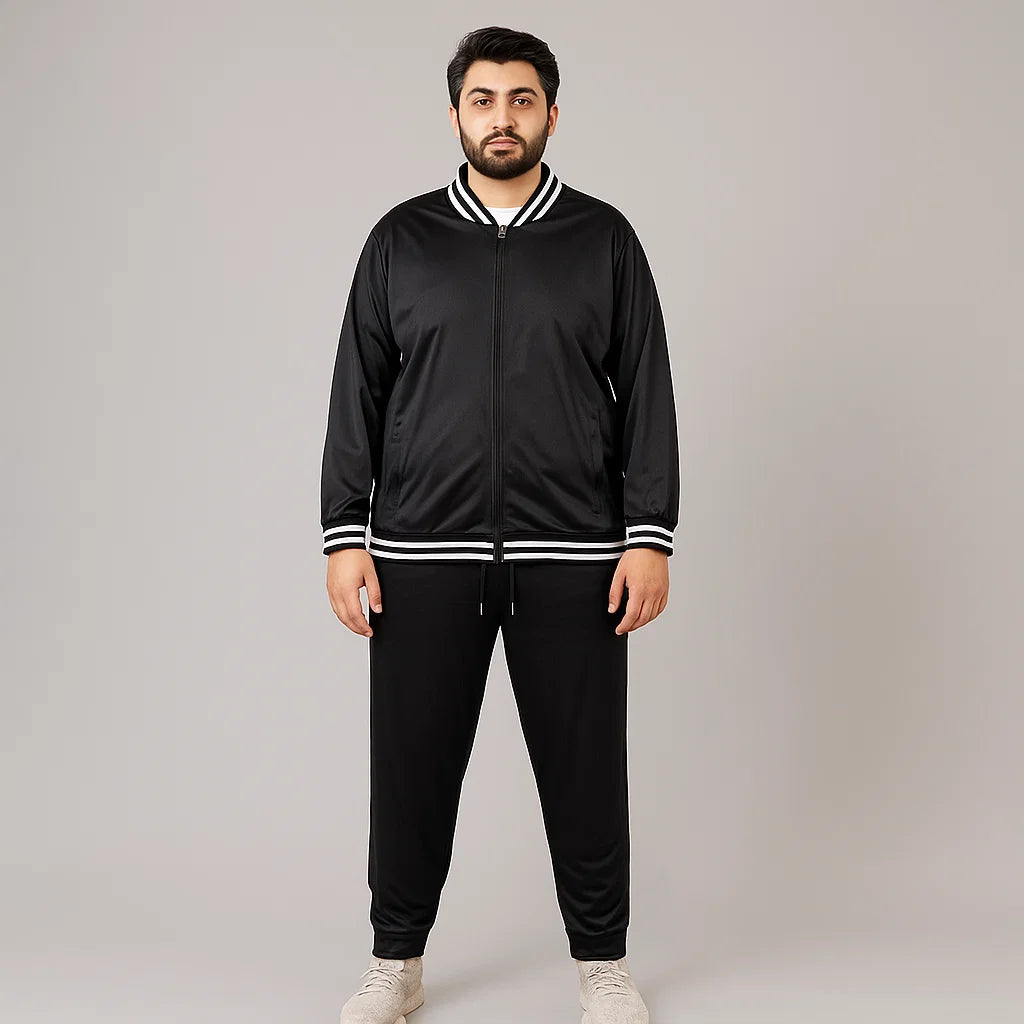Athleisure Edge Black Plus-Size Tracksuit PSM-8805