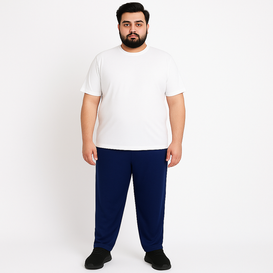 Navy Mesh Polyester Plus Size Trouser PSM-9083
