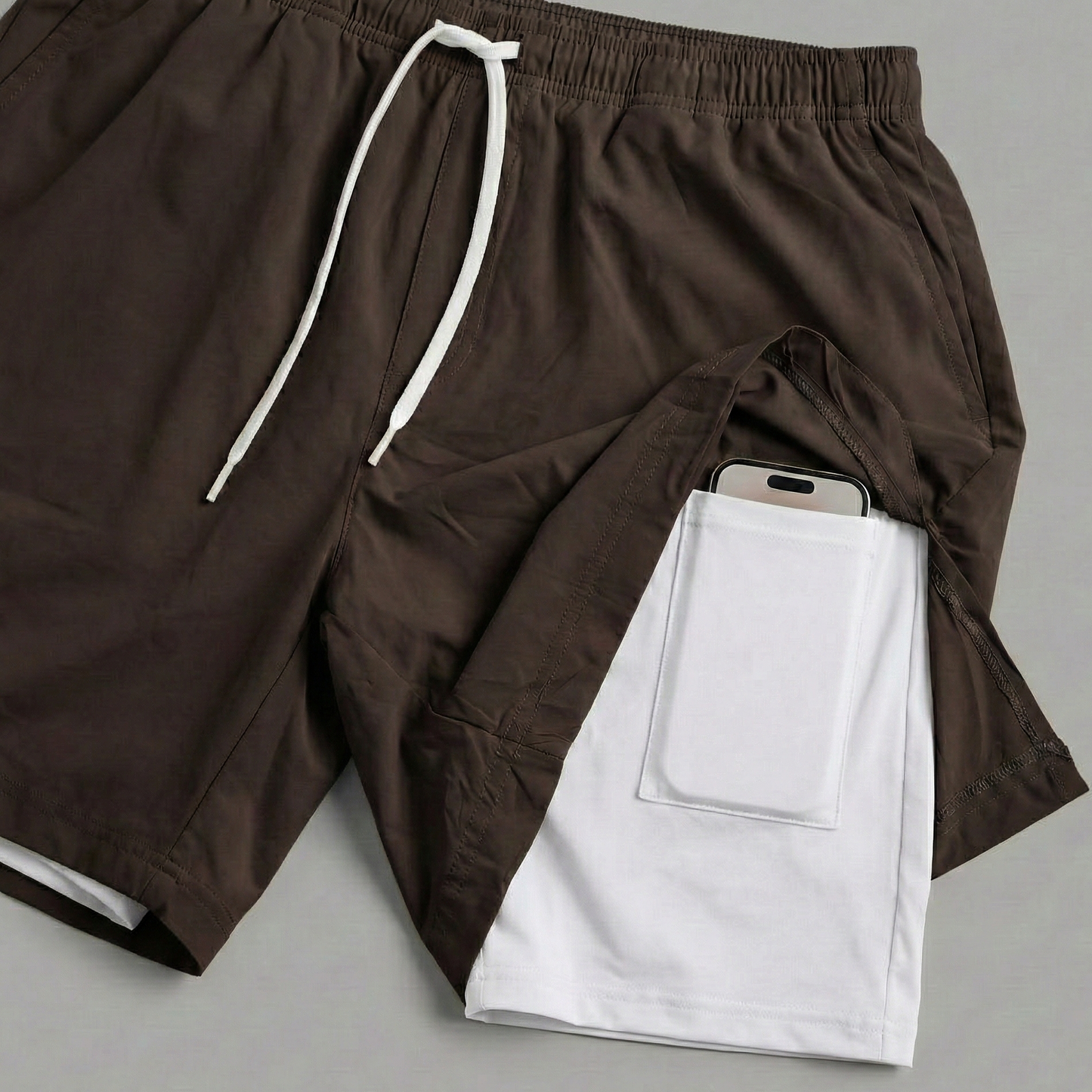 Brown Hybrid Double-Layer Performance Shorts PSM-10859