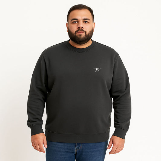 Charcoal Fleece Crewneck Plus Size Sweatshirt PSM-9962