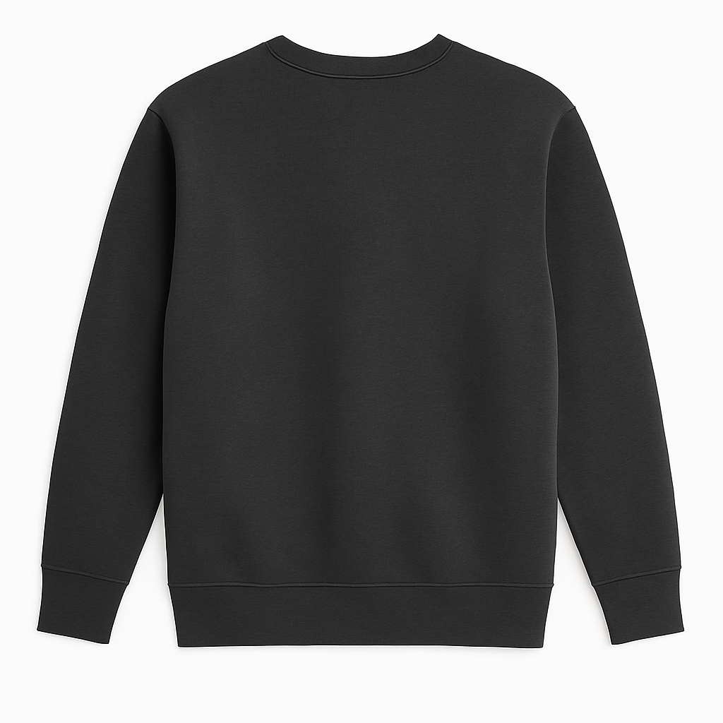 Men’s charcoal fleece crewneck sweatshirt, plus size (2XL–6XL), with ribbed cuffs and hem, featuring a small embroidered PS logo on the chest