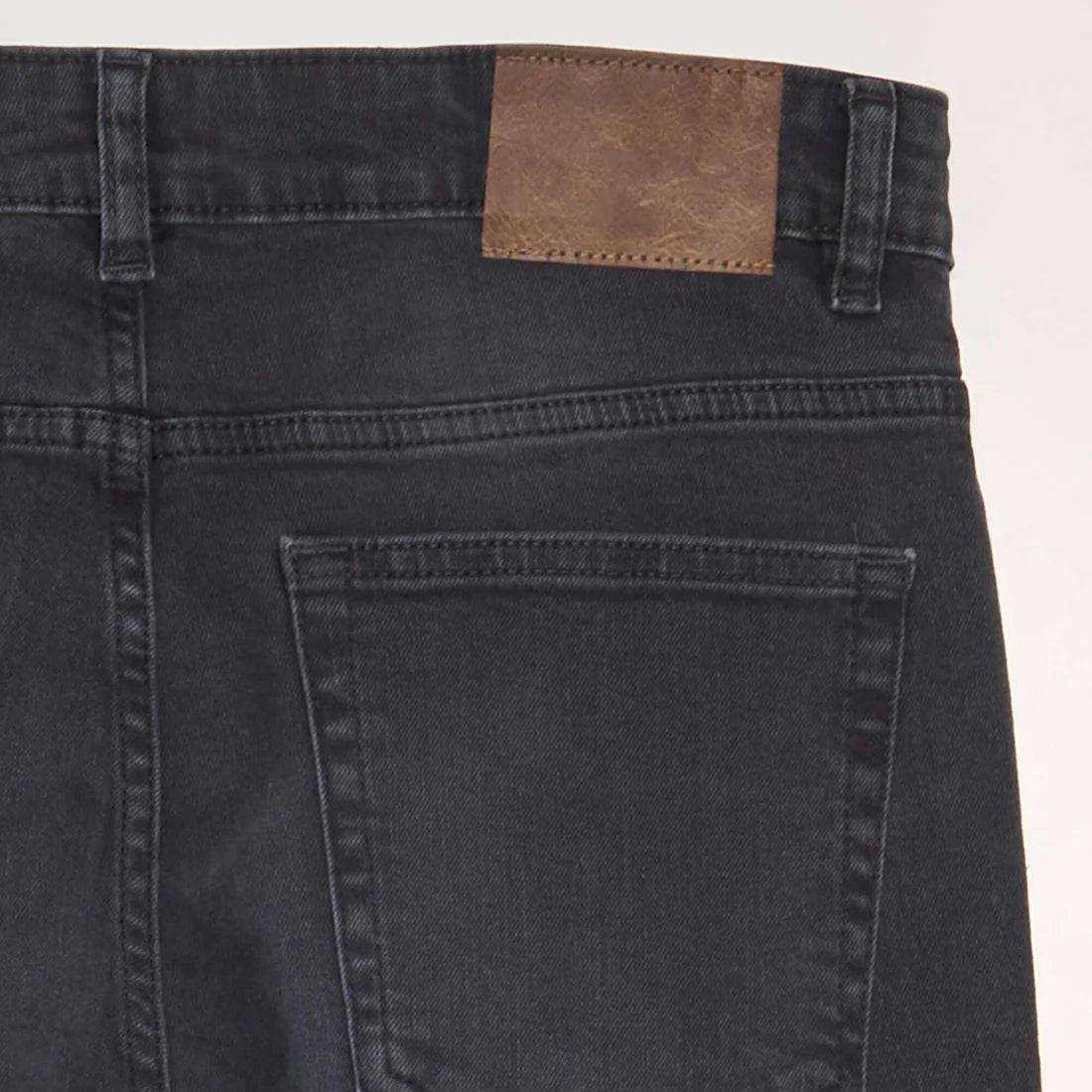 Men’s charcoal slim fit 5 pocket jeans with stretch denim and clean finish,