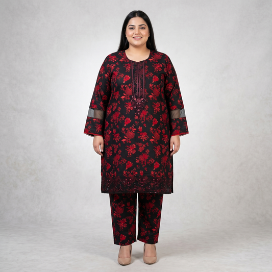 Maroon Royalty – 3 Piece Premium Embroidered Cut-Work Lawn Suit PSW-11229