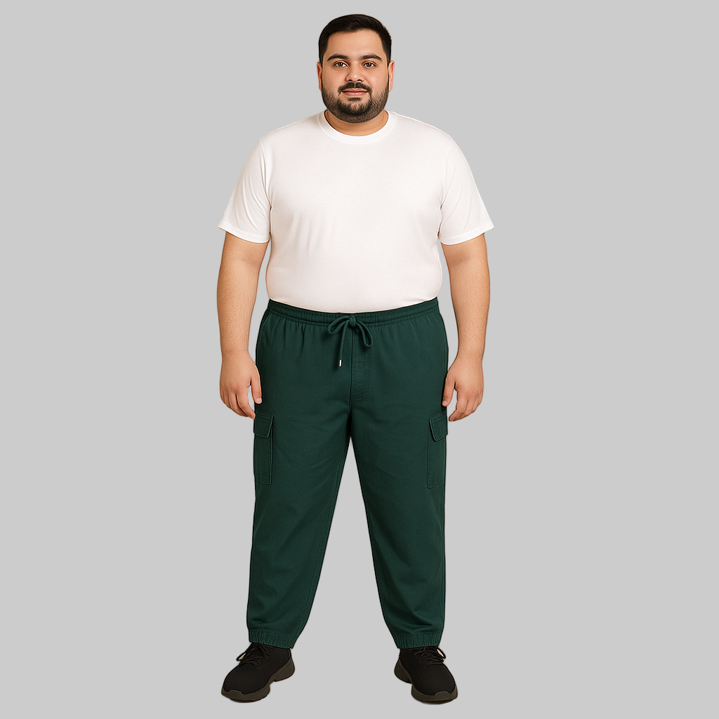 Teal Plus-Size Cargo Cotton Joggers PSM-8811
