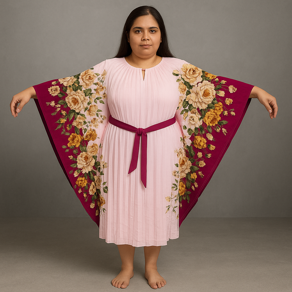 Blush Rose Border Plus Size Kaftan-PSW-9415