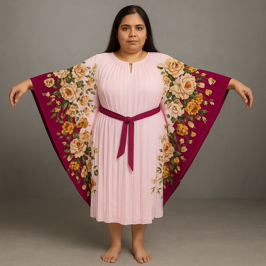 Blush Rose Border Plus Size Kaftan-PSW-9415