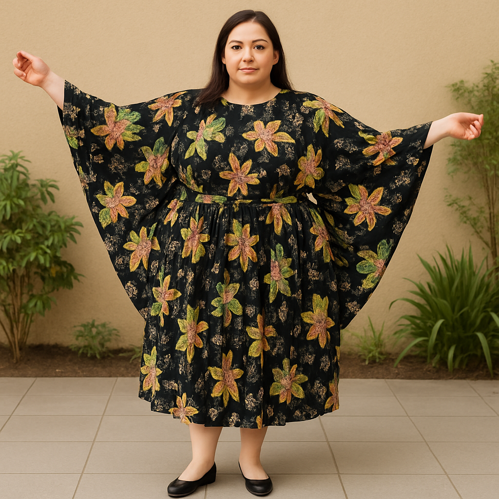 Autumn Bloom Black Plus Size Kaftan-PSW-9419