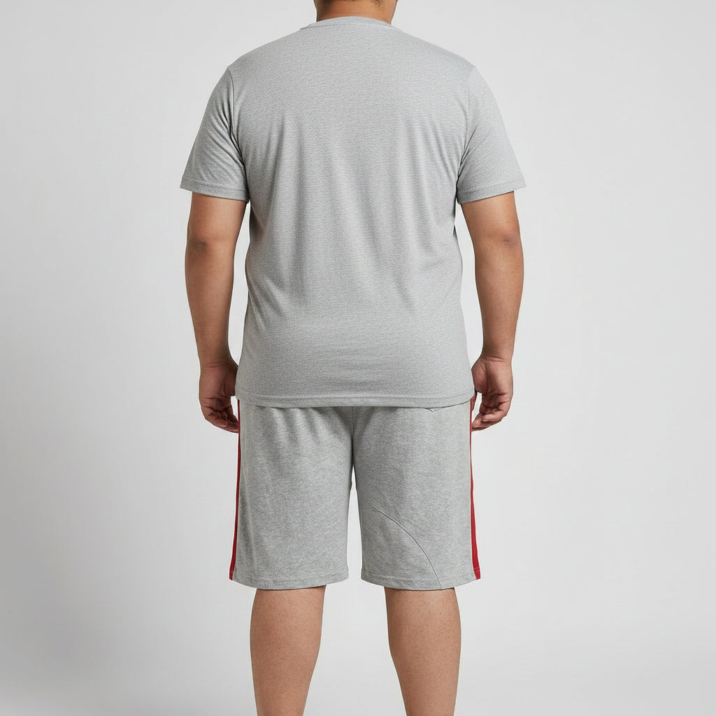 Grey & Red Contrast Terry Shorts PSM-11250