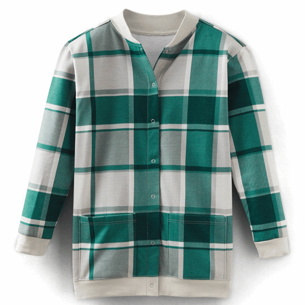 Tonal Plaid Print Snap-Front Cardigan PSW-9116