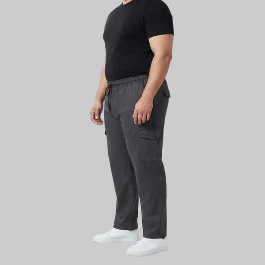 Charcoal Grey Cotton Plus Size Cargo Trousers made from slightly stretchable cotton fabric.