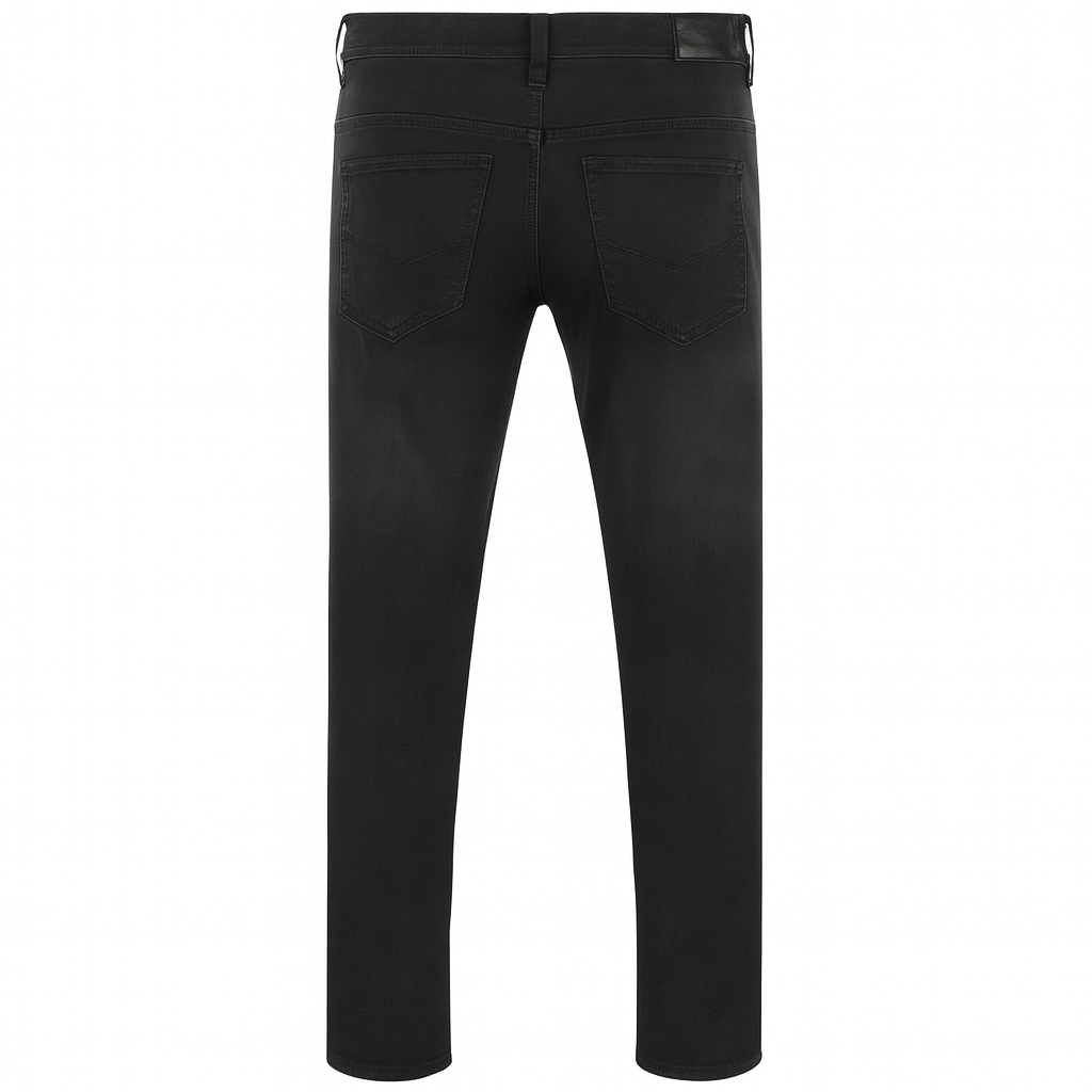 jet black slim fit stretch chino jeans with classic pockets.