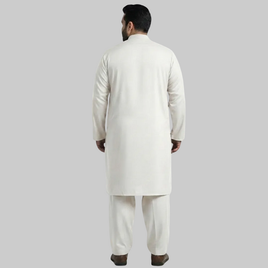 Milky White Premium Wash & Wear Plus Size Kurta Shalwar PSM-10856