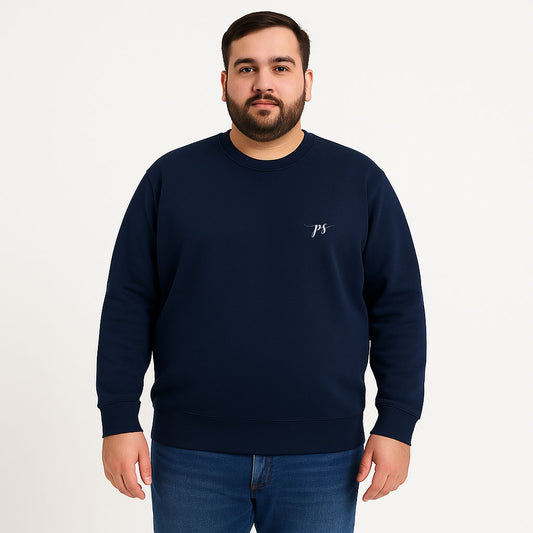 Navy Fleece Crewneck Plus Size Sweatshirt PSM-9963