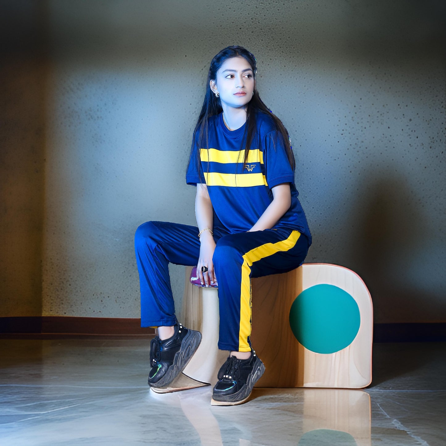 Navy & Yellow Athletic Regular Sportswear Tracksuit PSW-9166